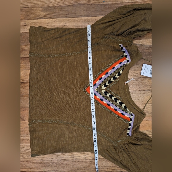 Free People Boho Moss Combo Linen Blend Top Size M - Picture 3 of 12